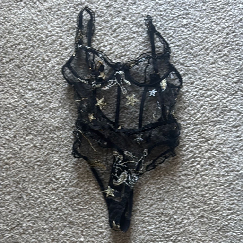 Nastygal Bodysuit with Gold Star Accents